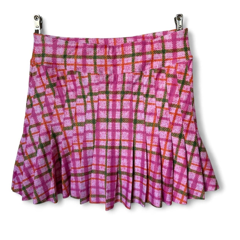 Smith & Quinn pink green orange plaid mini skirt skort built in shorts size XS